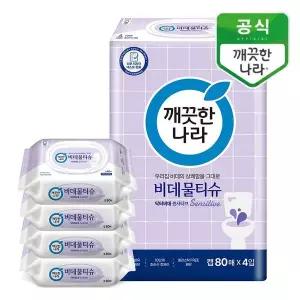 [하프클럽/깨끗한나라]깨끗한나라 비데물티슈 닥터비데 센서티브 캡형 80매 4팩