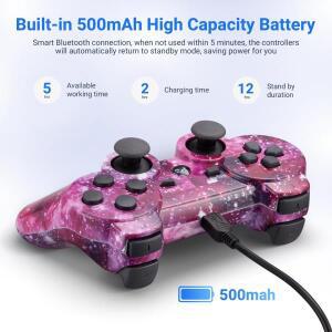 2팩 PS3 호환 무선 컨트롤러 플레이 스테이션 3 콘솔 용 USB 충전기 케이블 블루투스 게임패드