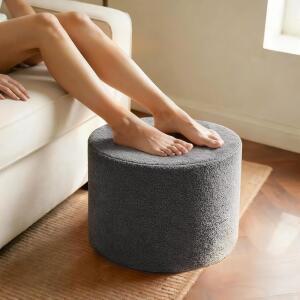 KINEVOLI ROUND BOUCLE POUF 오토만 발판 충전재가 풋스툴 침실용 가벼운 있는 거실 부드럽고