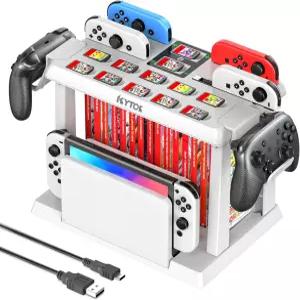 컨트롤러 충전기가 있는 Kytok 스위치 정리 스테이션 닌텐도 및 OLED 조이콘용 충전 도크 게임용 스토리지