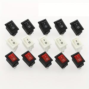 15피스 미니 소형 로커 스위치 SPST 검정색과 빨간색 스냅인 버튼 AC 250V 3A / 6A 2 핀 I/O 10x15mm On-of