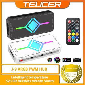 TEUCER 팬 스마트 온도 제어 5v3 핀 신성한 빛 동기화 ARGB 허브 PWM 무선 원격