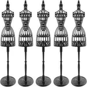 JCBIZ 5pcs 인형 옷 모델 랙 블랙 220mm 중공 아트 프레임 드레스 디스플레이 장난감 미니 마네킹