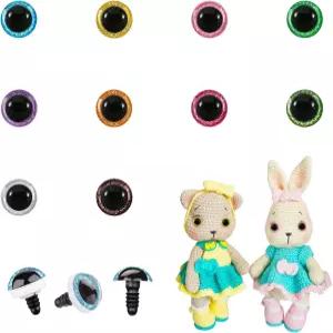 뮤쿤니아 200pcs 12mm 반짝이 안전 눈 세탁기 아미구루미 타이 염료 크로셰 동물 공예용