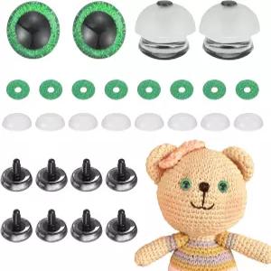 메카닉스티 12개 반짝이 안전 안경 세탁기가 달린 30mm 플라스틱 3D 크로셰 인형 곰 DIY 공예 제작 용품
