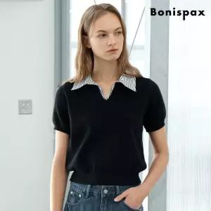 카라넥 스트라이프 레이어드 반팔 니트 XQ2KT004L0 1253290