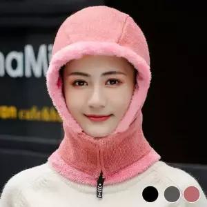 따뜻한 여성모자 전면 지퍼 털모자 안감 넥워머 넥워머
