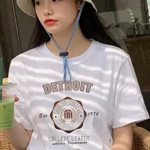 ( )여성 여름 티셔츠 기본 레터링 프린팅 면 반팔 흰 티