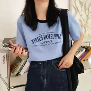 반팔티셔츠 배색 영문 반크롭 반팔 티셔츠 3color 티셔츠 배색 여름 크롭 레터링 여성 프린팅 반팔