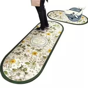 그린 플라워 라운드 주방 규조토 매트 주방 규조토