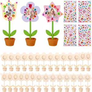 28세트 어버이날 공예 나무 꽃 사진 홀더 DIY 페인팅 가능한 액자 봄꽃 화분 미완성 장식 엄마의 날 생일