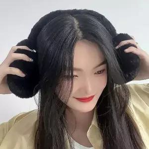 블랙 쁠리즈 귀마개 왕방울 여성 털 방한 니트귀도리 방한