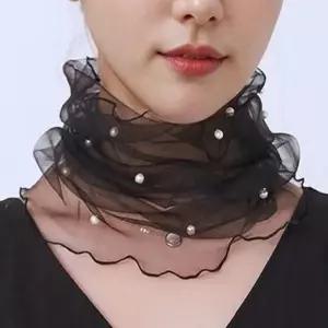 [룽스_62]가리개 여성용 시스루 스카프 진주 스카프