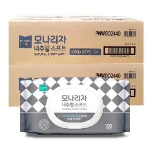 모나리자 내추럴 소프트 물티슈 캡형 100매 x 20개 무자극 부드러운원단 가성비 안심물티슈