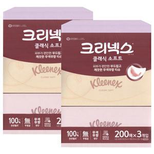 크리넥스 클래식 200매x3개입 2팩 미용티슈 각티슈 화장지