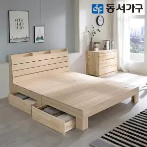 동서가구 순수 히노끼 수납헤드 편백나무 100% 프레임 2서랍 수납침대 퀸 Q (매트제외) DF642835