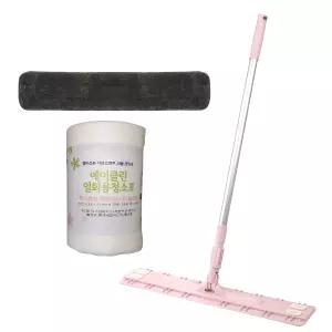 에이클린 대형(60cm)코랄핑크 청소밀대걸레+회색루프물걸레패드1장+일회용청소포30m(47매)