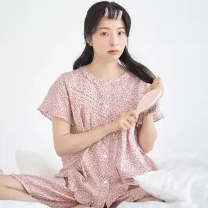 메이플라워 핑크잔꽃 반팔 순면 여성 빅사이즈 잠옷 세트