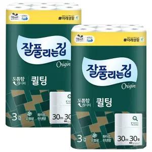 잘풀리는집 퀼팅 3겹 30m 30롤 x 2팩 미래생활 롤화장지 롤휴지