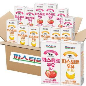 [파스퇴르] 전용목장 멸균우유 190ml 혼합2종 총12입( 딸기우유 6입 + 바나나우유 6입)