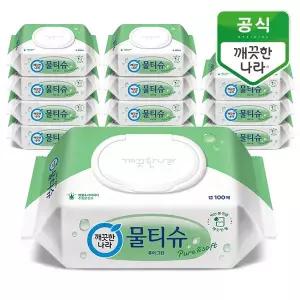 [깨끗한나라] 퓨어그린 물티슈 캡형 100매 x 12입