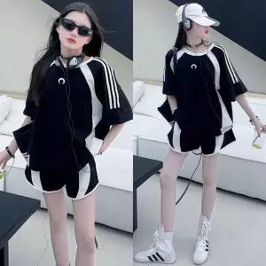 삐삐네옷가게 여아 초등학생 키즈 블랙라인 반팔 반바지 트레이닝