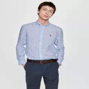 헤지스 남성 25FW 네이비 스트라이프 린넨 긴팔캐주얼셔츠 HZSH5C105N2