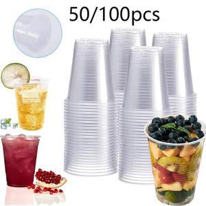 50/100PCS 명확한 플라스틱 컵 일회용 야외 식기 피크닉 생일 주방 결혼식 130ML/200ML/300ML