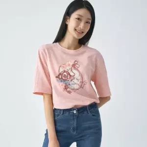 [지센] 밑단 밴딩 플라워 5부 티셔츠 LCTSO331_PK