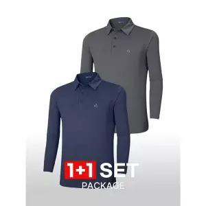 1+1 김영주골프 남성 에어리움 데일리 캐주얼 스포츠웨어 카라 긴팔 티셔츠(M7OPST57