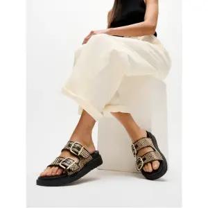 [FITFLOP][삼성물산공식] 여성 GENFF 버클 그래픽 웨빙 투 바 슬라이드  블랙 (FT6