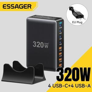 에사저 320W GaN 충전기 8포트 USB 타입 C 데스크탑 스테이션 PD 100W 고속 (아이폰 17, 16, 15, 아이패드,