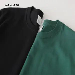 캐릭터 애니 티셔츠 반팔 티 셔츠 WAVLATII 남성 면 녹색 여름 솔리드 캐주얼 남자 WMT2101
