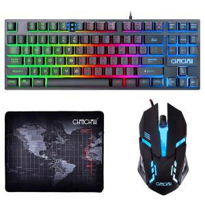 CHONCHOW 87 키 TKL 게이밍 키보드 마우스 콤보 유선 LED 레인보우 백라이트 800-3200 DPI RGB PS4 Xbox PC 노트북 Mac용