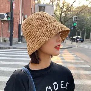 버킷 햇 스트릿 라피아 휴양지 여성 밀짚 모자 여름 해변 자외선 활동 야외 차단