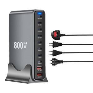 800W USB C 고속 데스크탑 GaN 충전기 10포트 유형 PD 충전 3.0 iPhone Samsung용