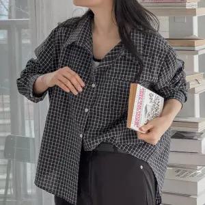 체크 루즈핏 긴팔 면 셔츠 여성 빅사이즈