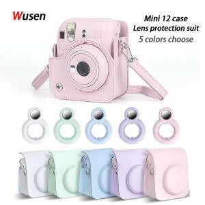 Fujifilm Instax Mini 12 카메라 케이스 PU 가죽 소프트 보호 셀카 클로즈업 렌즈가 포함 여행용 어깨끈 가