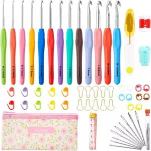 INSCRAFT 67 팩 크로셰 후크 세트 13 PCS 2mm(B)-10mm N 인체공학적 소프트 그립 손잡이 실 뜨개질 바늘