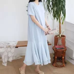 밑단 더블 사선배색 반팔원피스