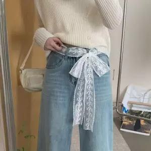 패션 Y2k 긴 레이스 허리띠 활 꽃 허리 벨트 넥 얇은 드레스 청바지 여름