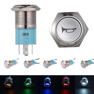 16mm 5/8 인치 12V LED 파워 라이트 순간 푸시 혼 버튼  금속 스위치 자동차 보트 래치 스피커 벨