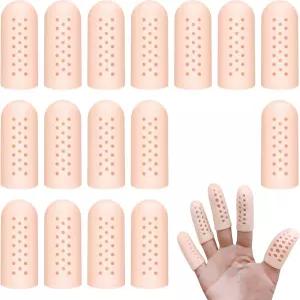 에어 홀이 있는 홍량 16Pcs 젤 핑거 코트 손가락 끝을 위한 통기성 보호대 - 갈라짐 글쓰기 및 집안일에