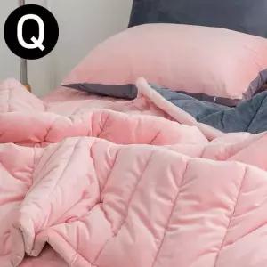 빌리 리버서블 극세사 차렵이불 베개커버세트 퀸Q핑크 퀸이불세트