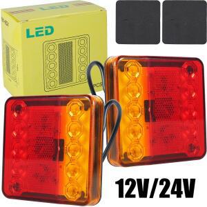 2Pcs LED 트럭 조명 12/24V 후면 테일 라이트 스퀘어 중지 표시기 트레일러 램프 방수 반전