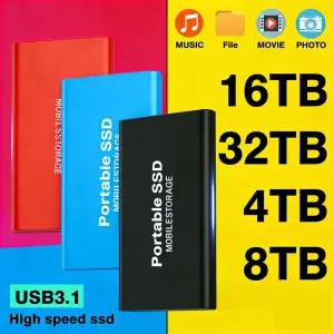 32TB 휴대용 SSD 기존 외장형 하드 드라이브 USB 3 TypeC 고속 솔리드 디스크 대용량 저장 장치