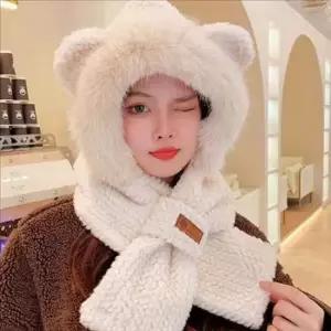 후드 곰돌이 목도리 모자 방한 귀달이 목도리 모자 겨울