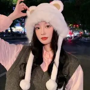곰돌이 겨울 털모자 후드 귀달이 모자 귀마개 방한 여성