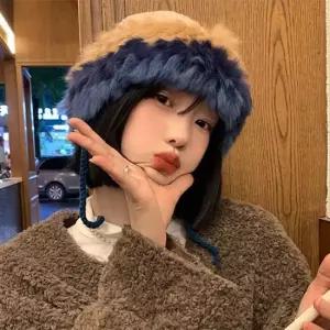 토끼모피 니트 따뜻한 모자 여성 여자 겨울 보온 털