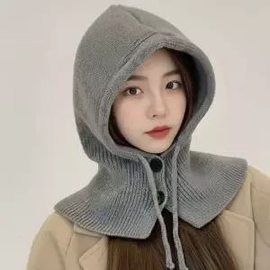 포근 니트 버튼 후드 넥워머 겨울 방한 페이스워머